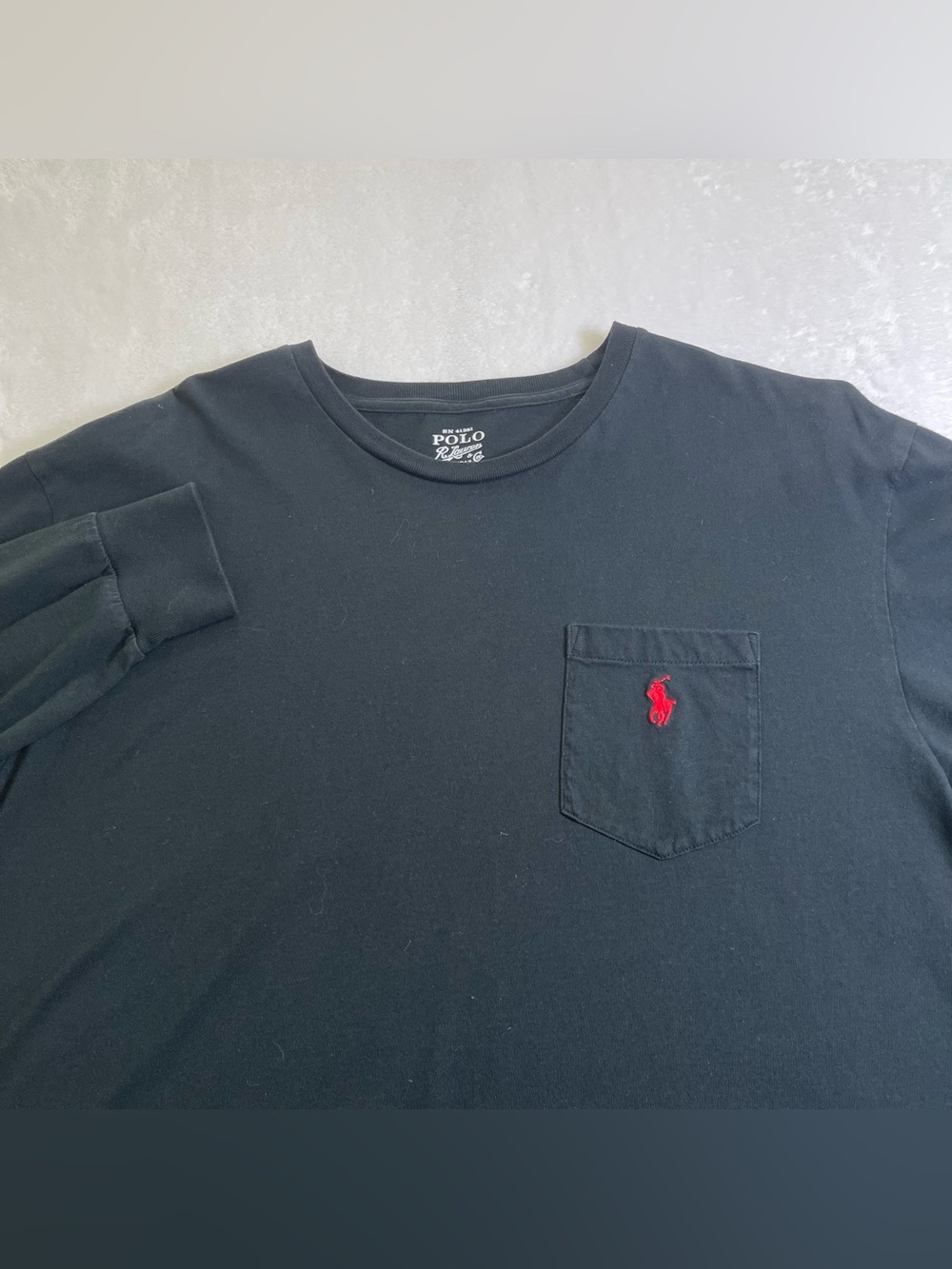 Polo Ralph Lauren Long Sleeve T-Shirt Men Large Black Chest Pocket Red Pony Logo